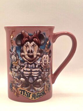 Disney Store Pink Tiki Kingdom Mug Minnie Mouse Mickey Mouse & Daisy Duck 18 oz